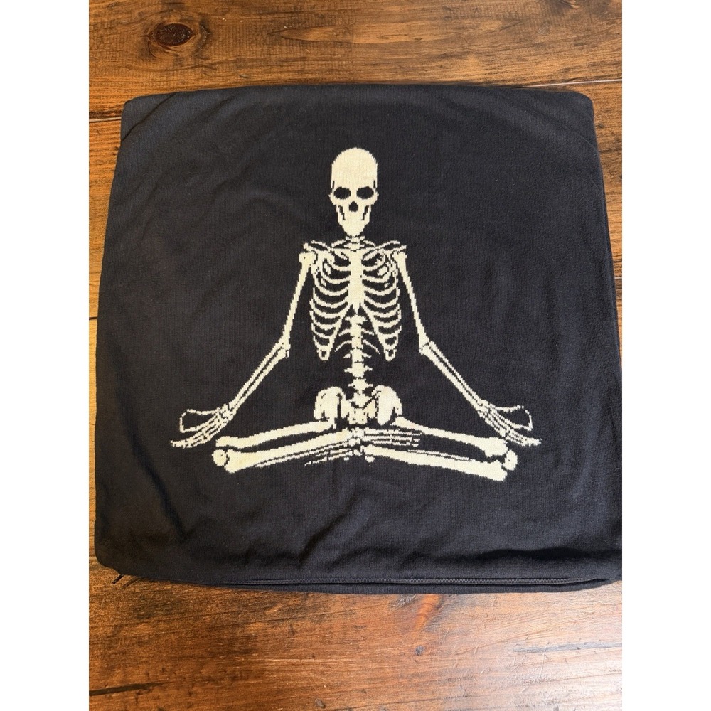 Witch's Crafters Skeleton Yoga 20x20 Pillow Cover Black White Gothic Cotton